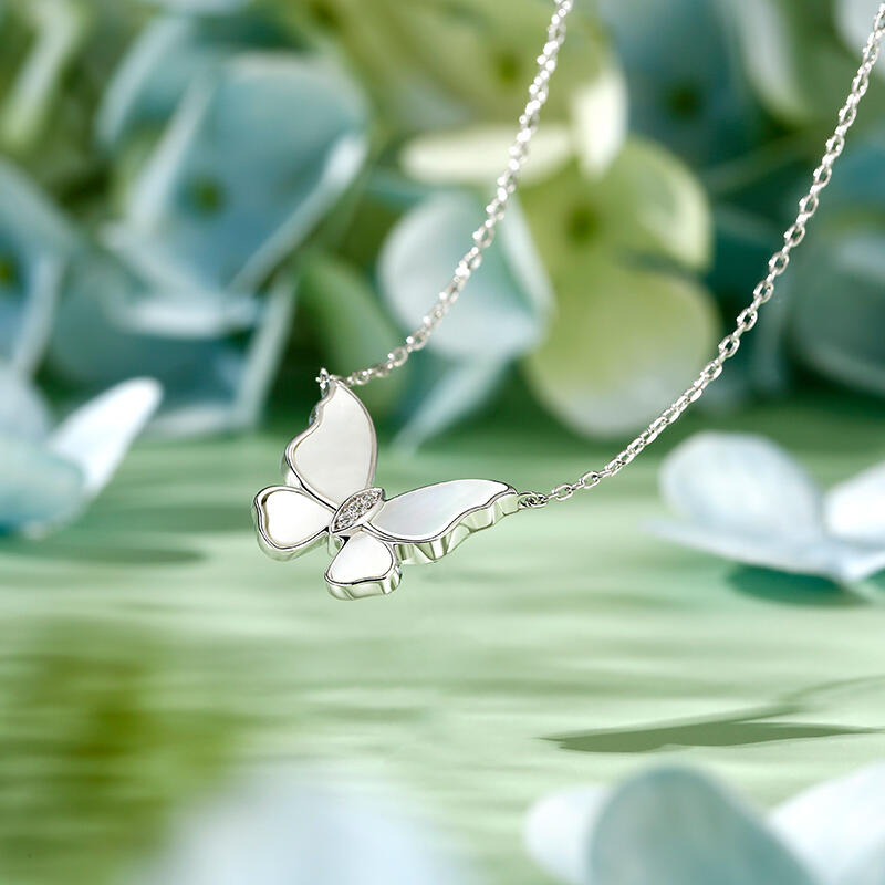 Jeulia Butterfly Sterling Silver Mother of Pearl Necklace