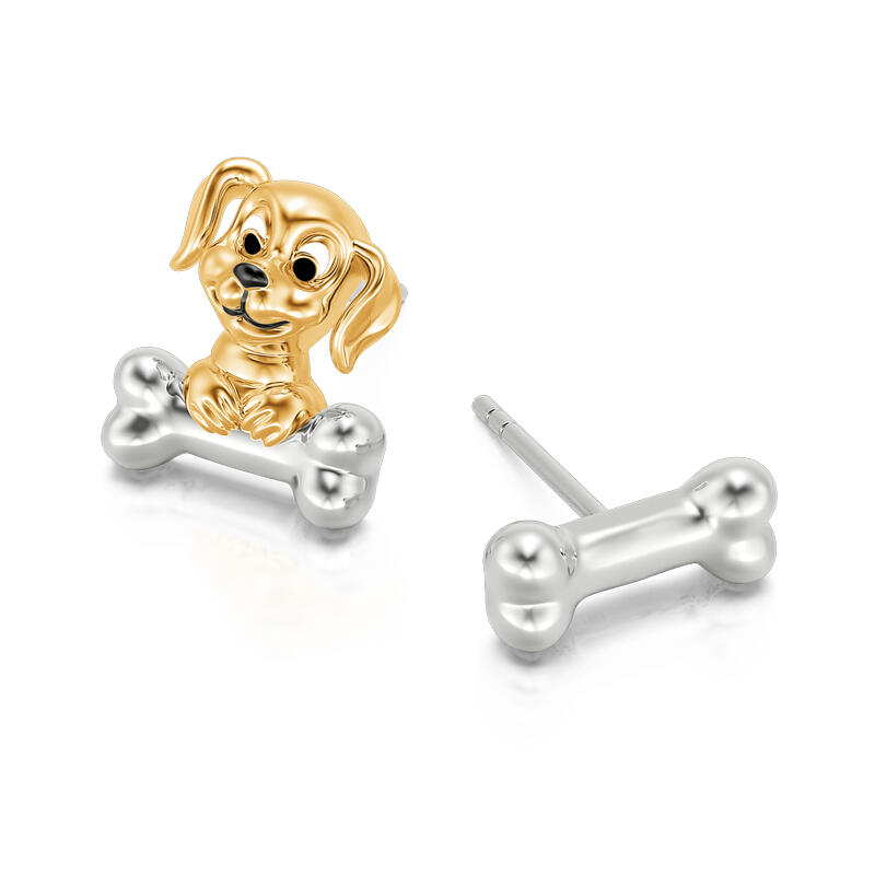 Jeulia "Dog＆Bone" Sterling Silver Mismatched Earrings
