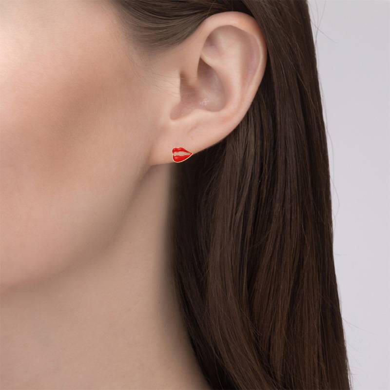 Jeulia Pendientes de botón con labios rojos y Coca-Cola de plata de ley