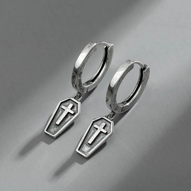 Jeulia Pendientes colgantes con una cruz en un ataúd de plata de ley