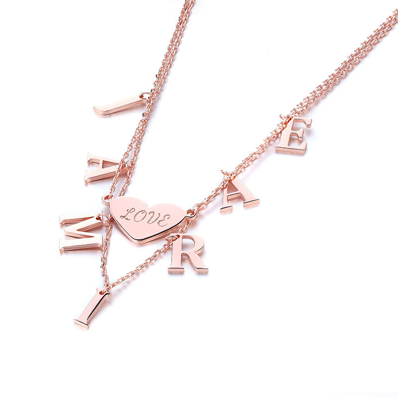 Jeulia Double Layer Heart Name Personalized Sterling Silver Necklace
