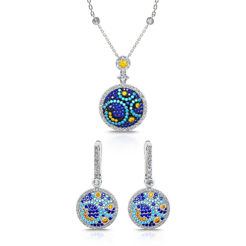 Jeulia "Pure Night" The Starry Night Inspired Sterling Silver Jewelry Set