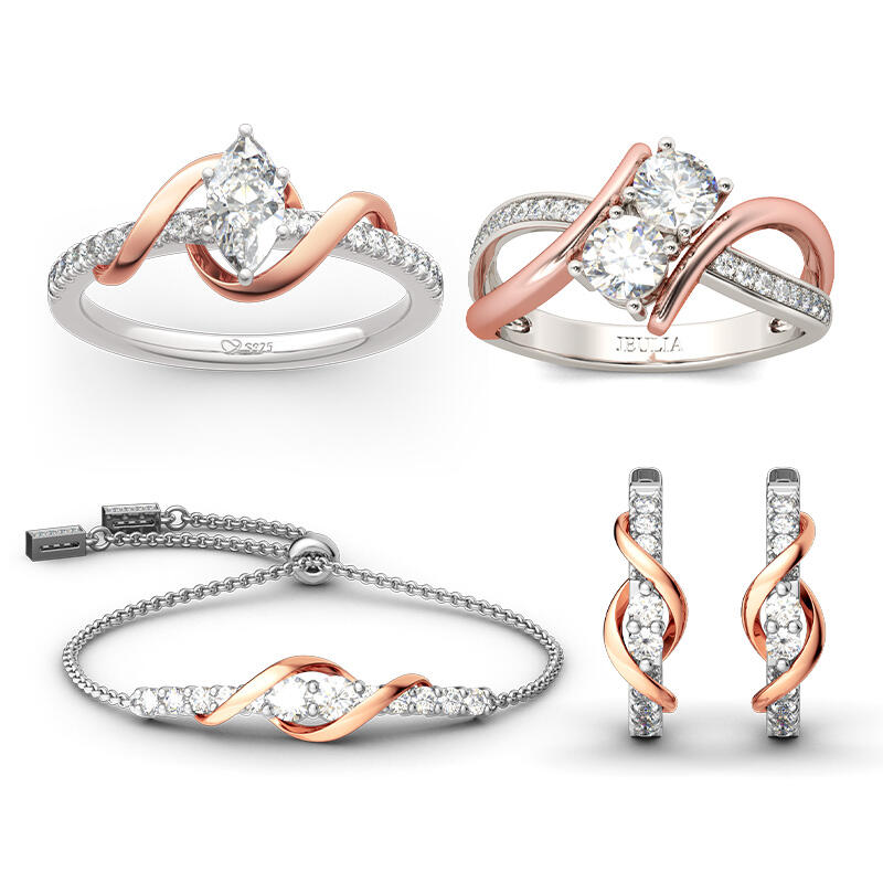 Jeulia Conjunto de joyas de plata 925 en dos tonos y dos piedras