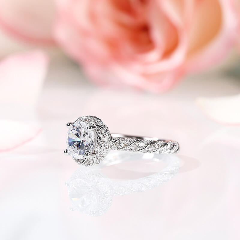 Jeulia 10K/14K/18K Gold Platinum Floral Halo Round Cut Ring