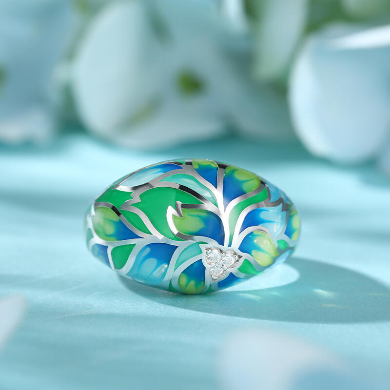 Jeulia "In Full Bloom" Flower Enamel Sterling Silver Women's Band