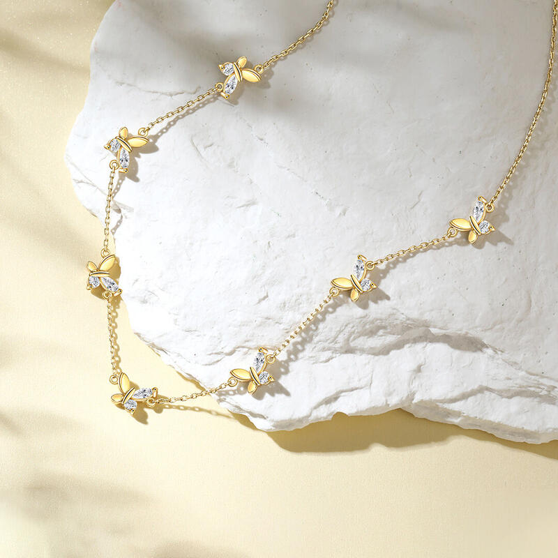 Jeulia Butterfly Sterling Silver Women's Necklace Gold Tone