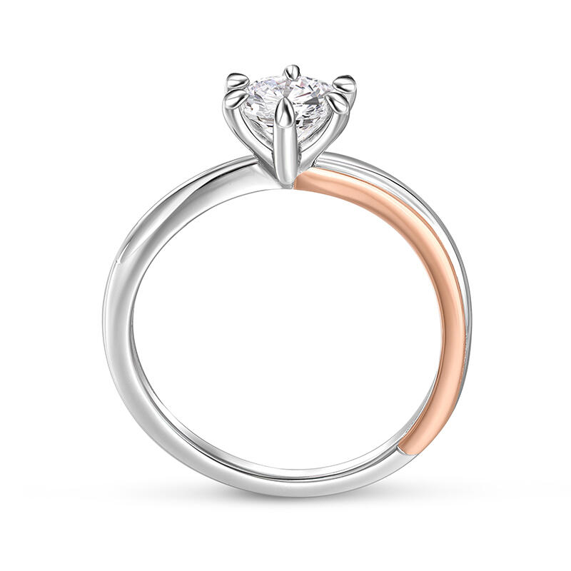 Jeulia Two Tone Round Cut Sterling Silver Engagement Ring