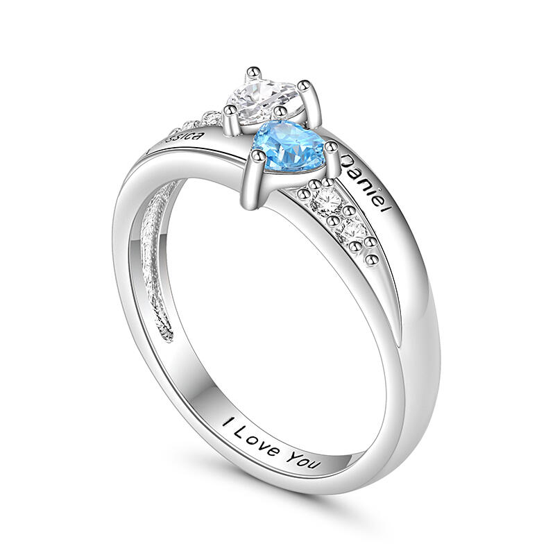 Jeulia Anillo de Plata Esterlina de Dos Piedras de Corte Corazón con Piedras de Nacimiento