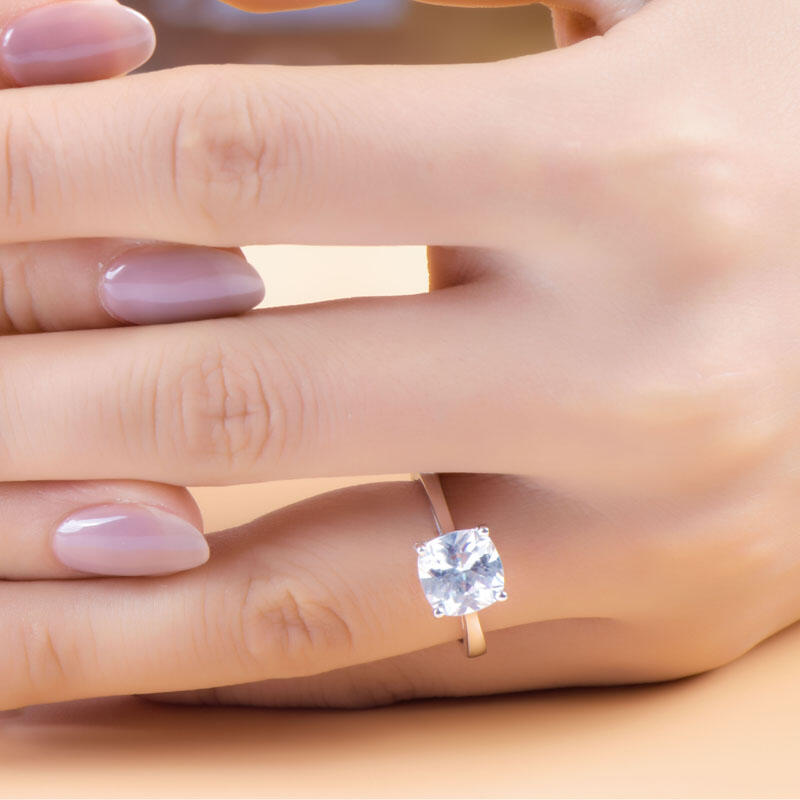 Jeulia Classic Solitaire Cushion Cut Sterling Silver Engagement Ring