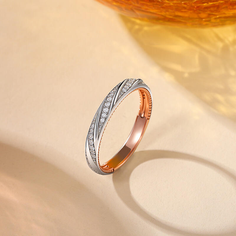 Jeulia Anillo de Boda Bicolor con Borde de Cuentas Trenzadas
