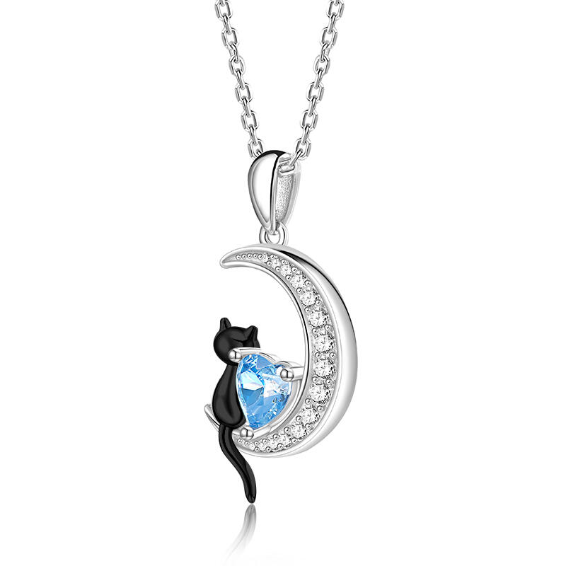 Jeulia Luna Astra Collar con Luna Gato Negro con Piedra de Nacimiento