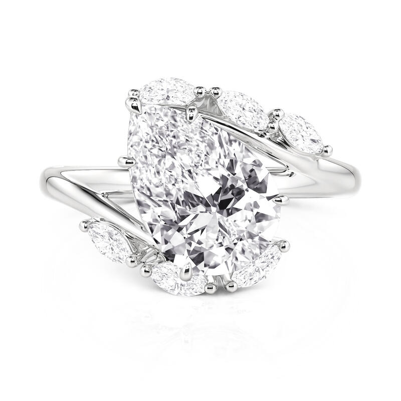 Jeulia Anillo de Compromiso Cruzado en Forma de Pera de Plata de Ley