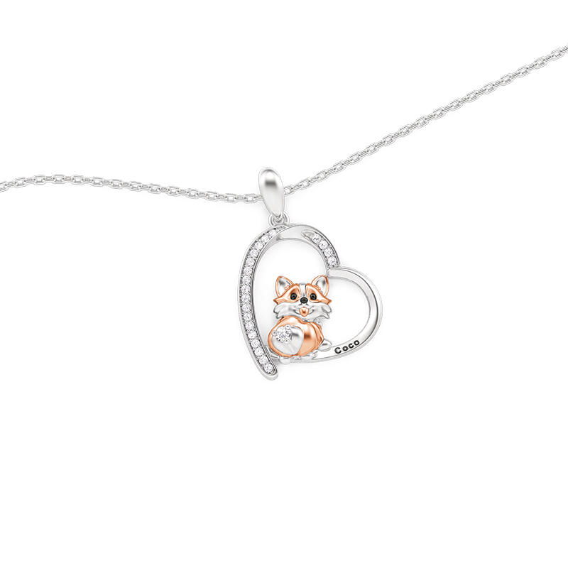 Jeulia Petland Collar Corazón Grabado Personalizado Corgi
