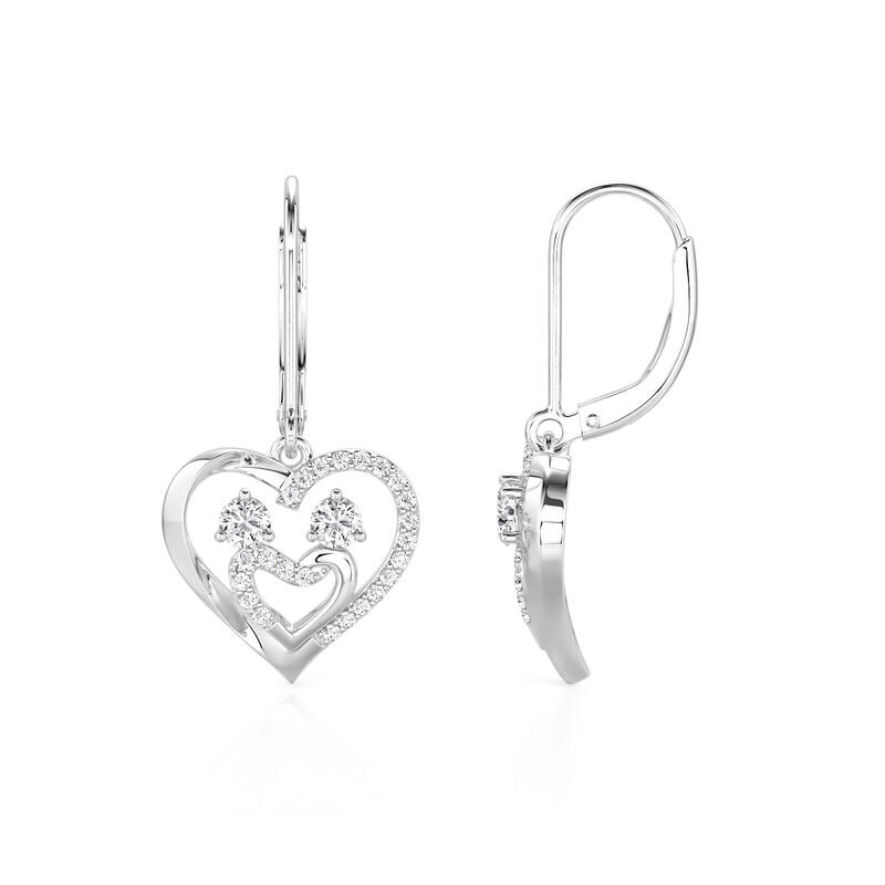 Jeulia Intertwined Double Heart Drop Earrings Sterling Silver