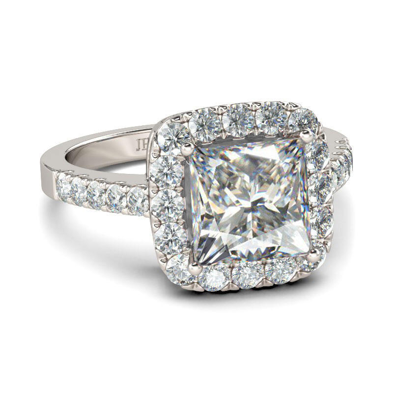 Jeulia Halo Princess Cut Sterling Silver Ring