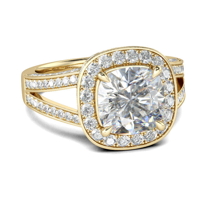 Jeulia Gold Tone Halo Cushion Cut Sterling Silver Ring