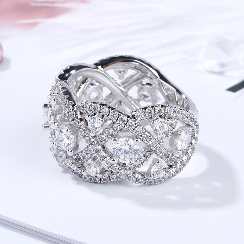 Jeulia Intertwined Round Cut Sterling Silver Women's Band