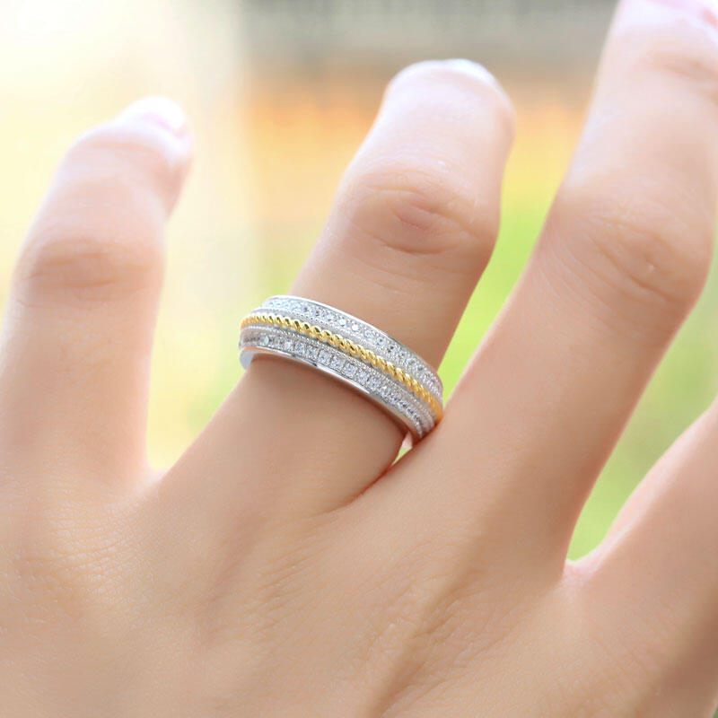 Jeulia Two Tone Cable Round Cut Sterling Silver Women's Band