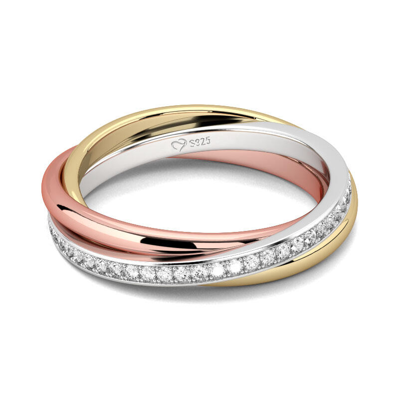 Jeulia Three Tone Round Cut Sterling Silver Women's Band