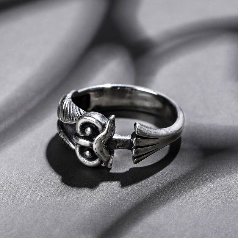 Jeulia "Ancient Wisdom" Night Owl Sterling Silver Men's Ring