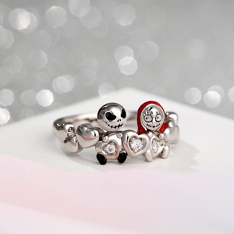 Jeulia Hug Me Anillo con calaveras de plata de ley de corte redondo