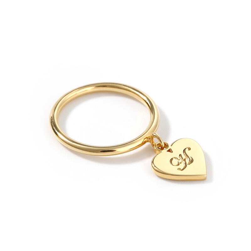 Dangle Custom Initial Heart Single Ring - Drawmade.com