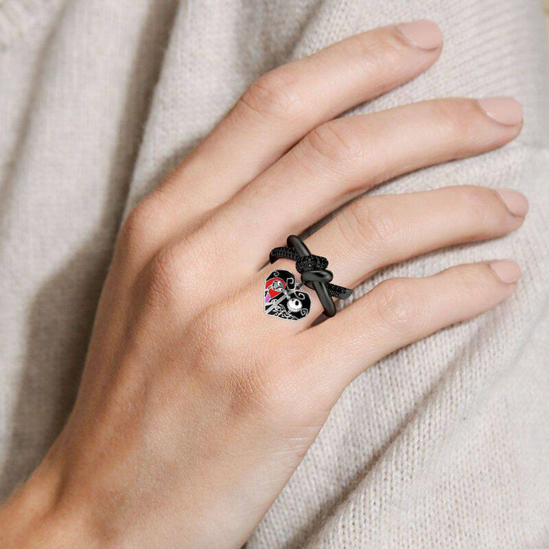 Jeulia Anillo de compromiso de plata con pareja de calavera en corazón