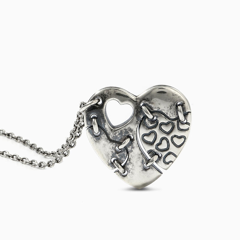 Jeulia "Patched Heart" Sterling Silver Necklace