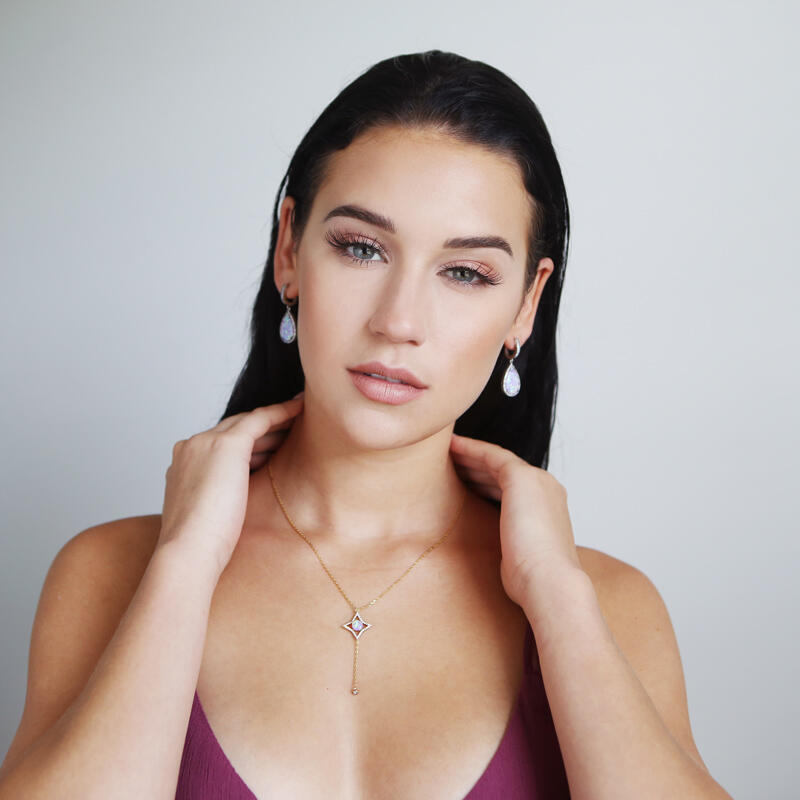 Jeulia Aretes Con Rosa-Púrpura de Ensueño de Ópalo