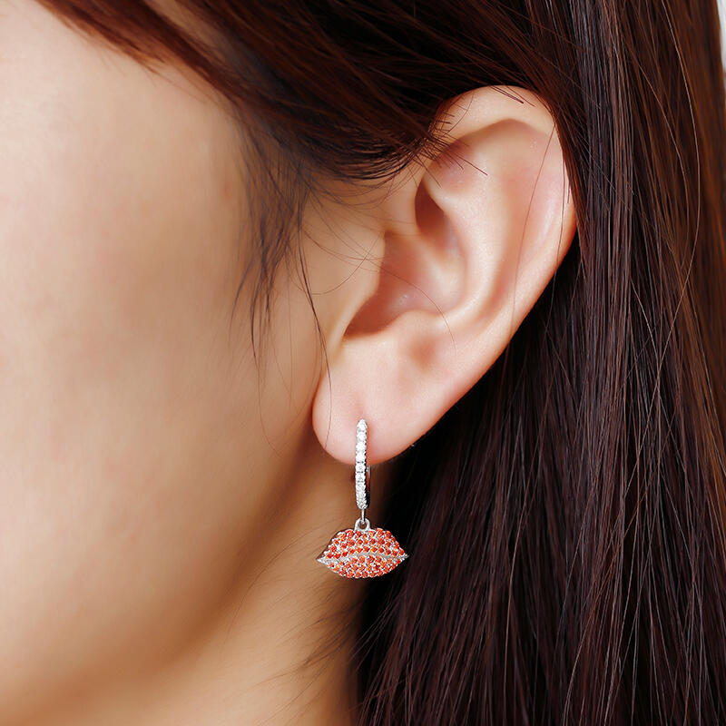 Jeulia "Enthusiasm" Red Lips Sterling Silver Earrings