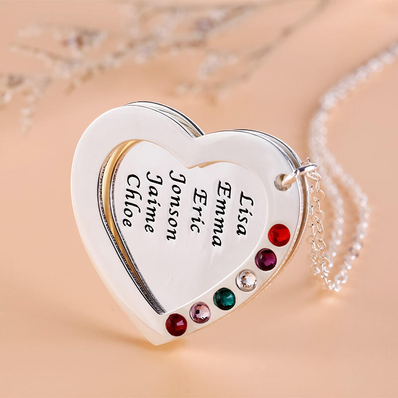 Jeulia Heart Shape Family Necklace with Birthstones Sterling Silver