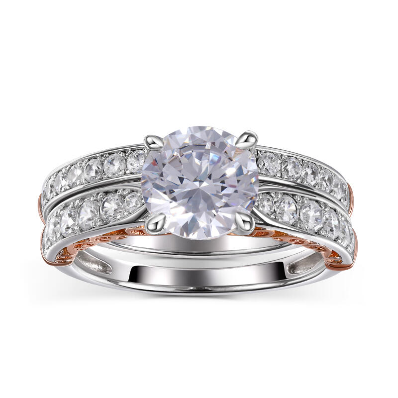 Jeulia Scrollwork Round Cut Sterling Silver Ring Set