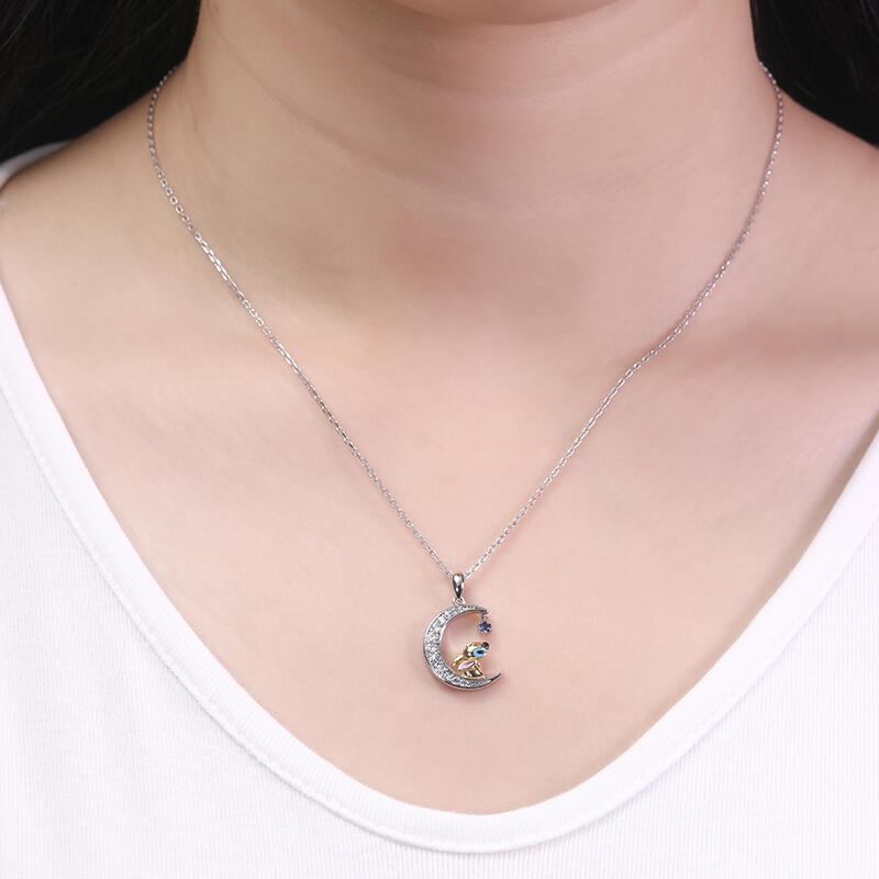 Jeulia "Little Monster" Moon Necklace Sterling Silver