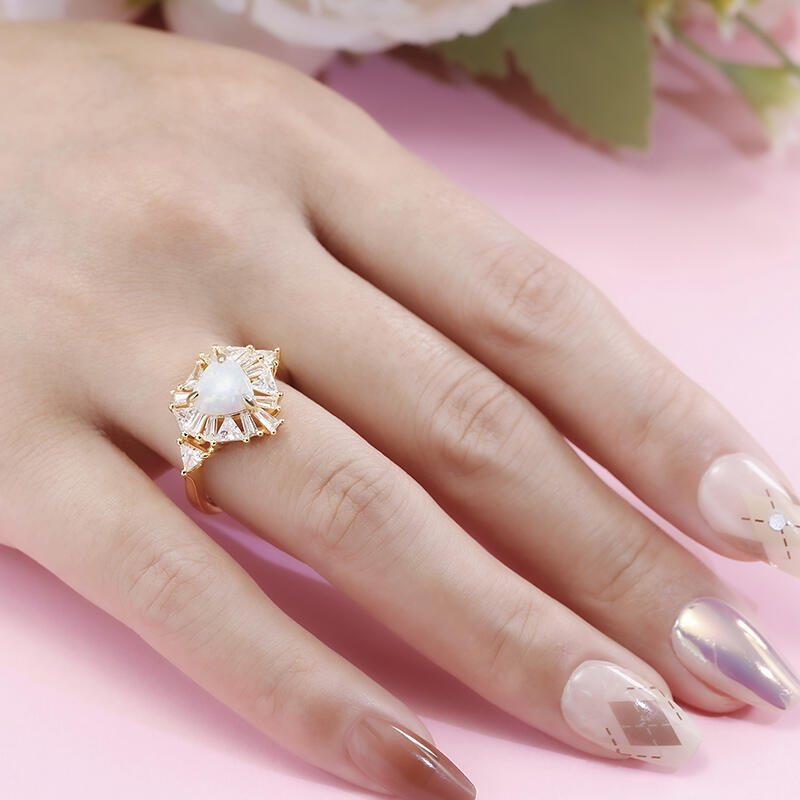 Jeulia "Sparkles Heart" Opal Sterling Silver Ring