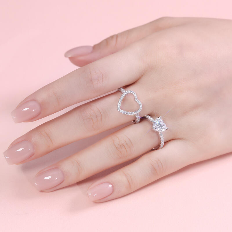 Jeulia "In Your Heart" Custom Stackable Heart Ring Set Sterling Silver