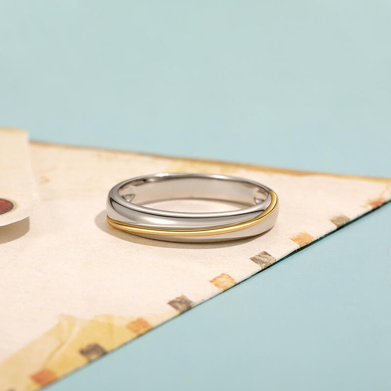 Jeulia Alianza de Boda para Hombre Dos Tonos Diagonal de Plata de Ley