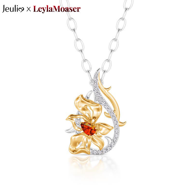 Jeulia x Leyla "Floral of Thorns" Two Tone Twist Fashion Flower Necklace Sterling Silver