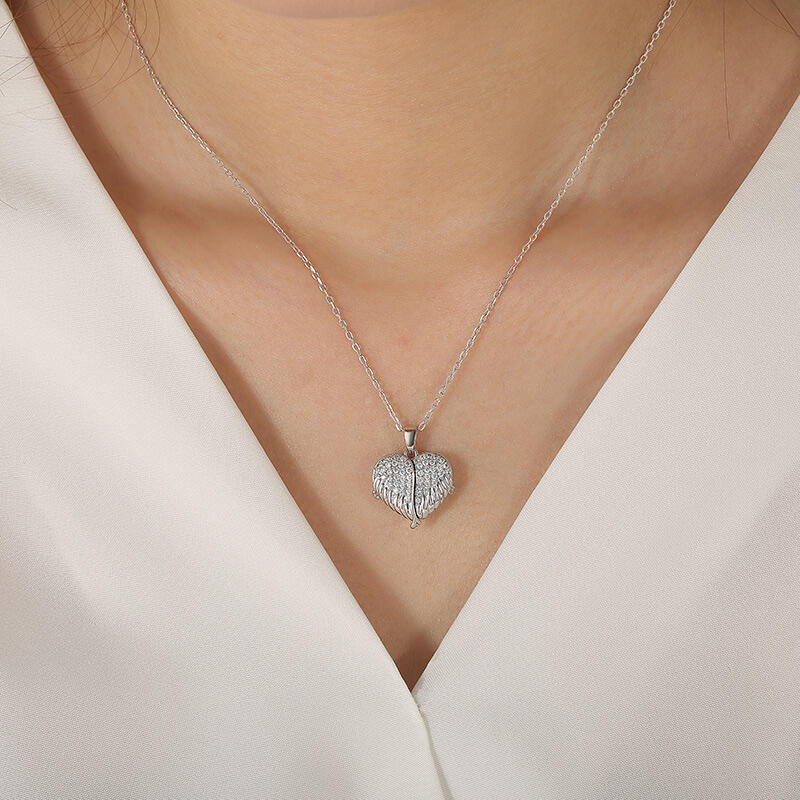 Jeulia Winged Personalized Heart Photo Locket Necklace