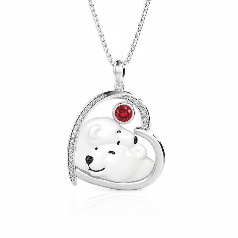 Jeulia Custom Love Birthstone Necklace Embrace Polar Bear