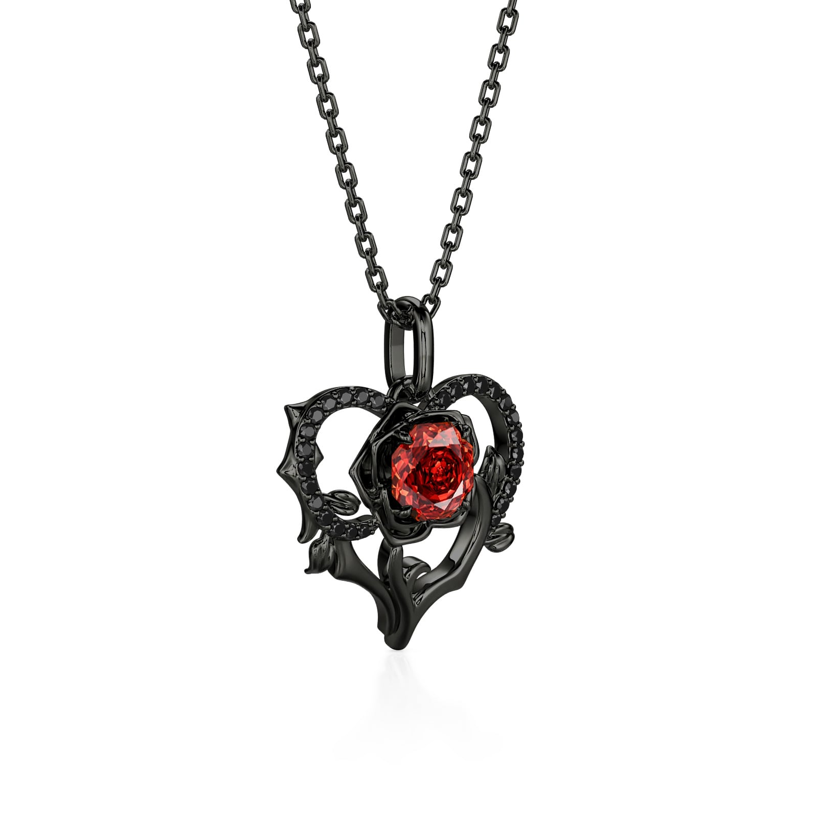Jeulia Gothic Black Thorn Rose Cut Heart Necklace - Jeulia Jewelry