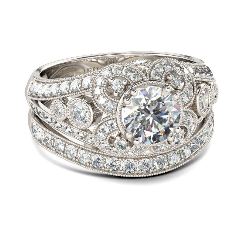 Jeulia Vintage Round Cut Sterling Silver Ring Set