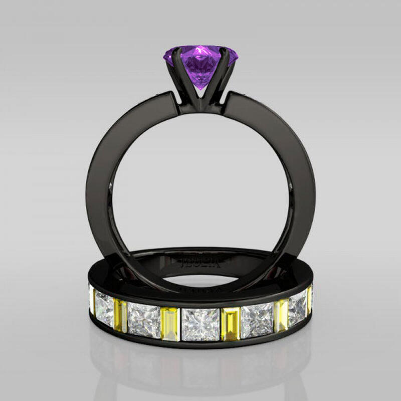 Conjunto De Anillos De Talla Cordiforme Con Tono Negro De Jeulia En Plata De Ley