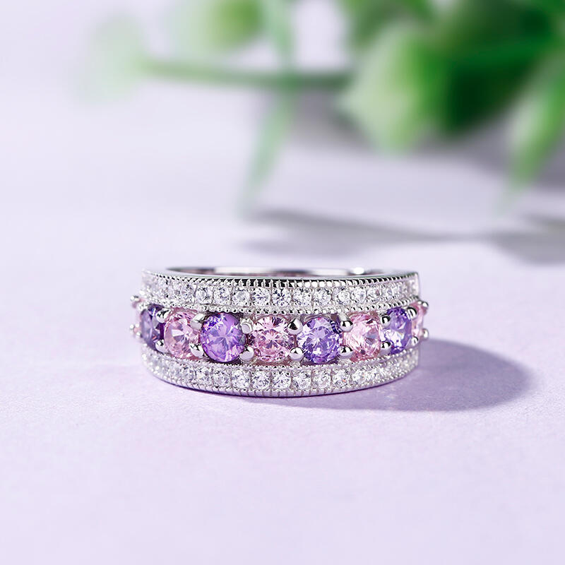 Jeulia Anel lindo feminino de prata esterlina com corte redondo