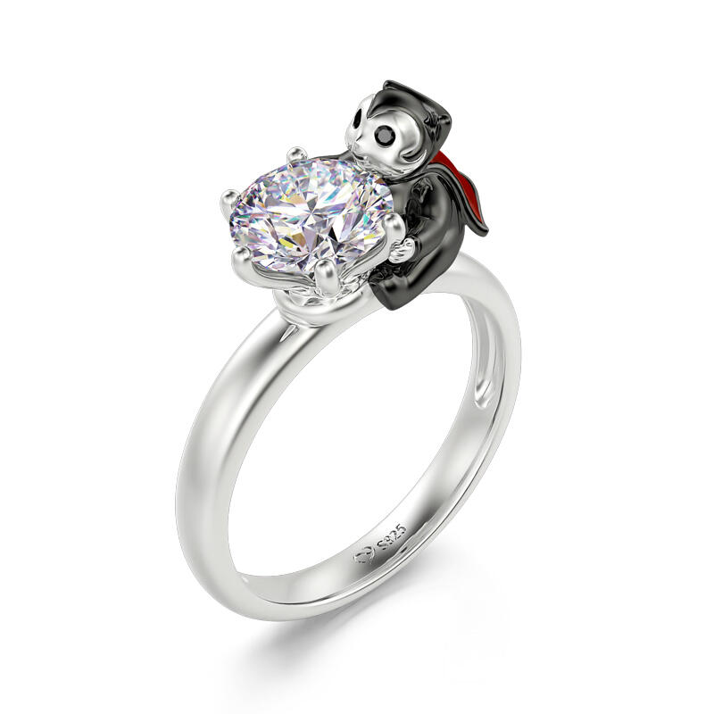 Jeulia Hug Me "Love at First Sight" Vampire Round Cut Sterling Silver Ring