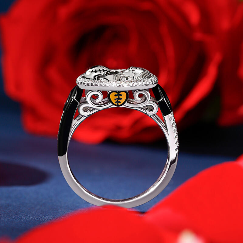 Jeulia Anillo con pareja de calaveras de plata de ley en dos tonos
