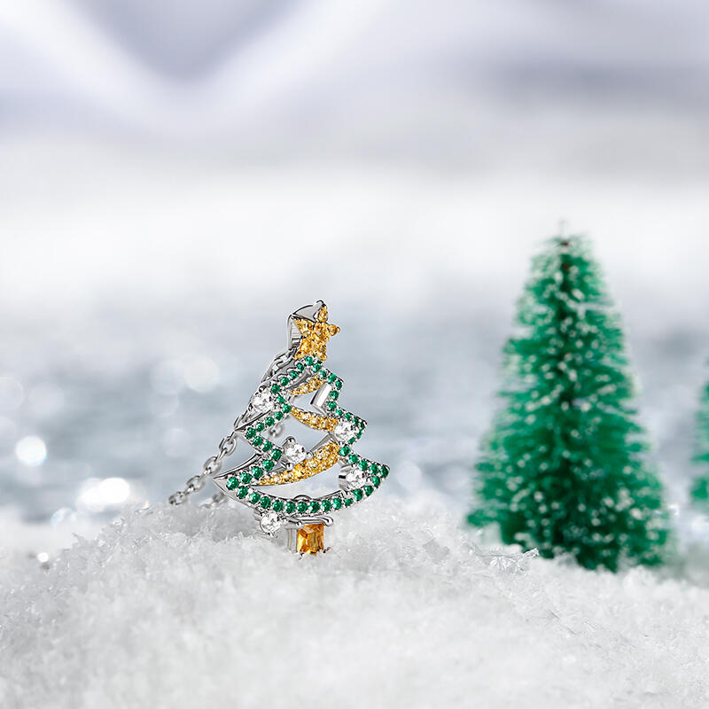 Jeulia "Happy Christmas" Christmas Tree Sterling Silver Necklace