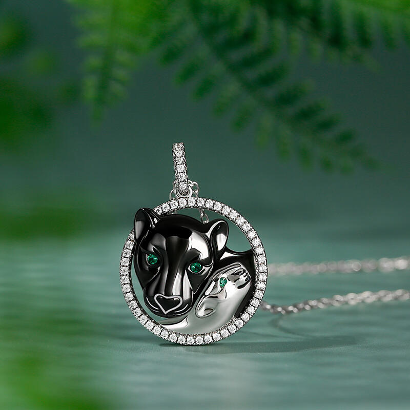 Jeulia ママ&ベビー クロヒョウ 黒豹デザイン シルバー ネックレス