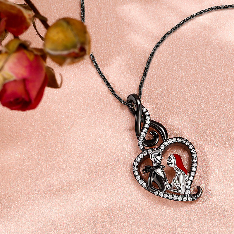 Jeulia "Everlasting Love" Skull Couple Sterling Silver Necklace