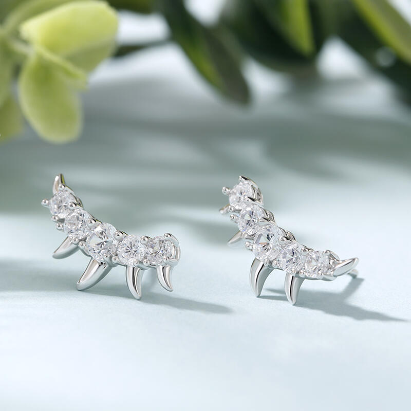 Jeulia Spike Design Round Cut Sterling Silver Earrings