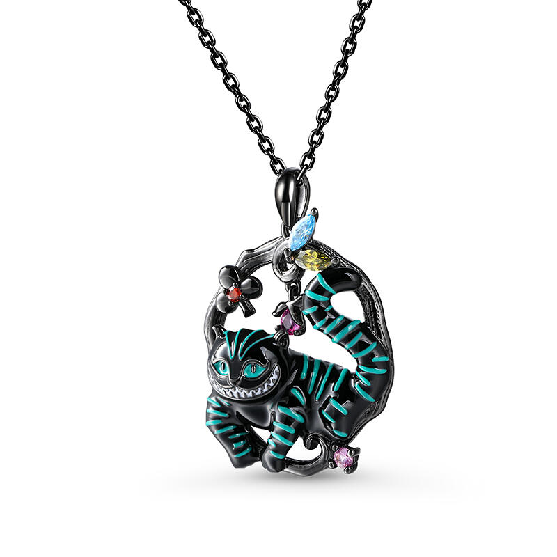 Jeulia "Disappearing Secret" Cat Enamel Sterling Silver Necklace